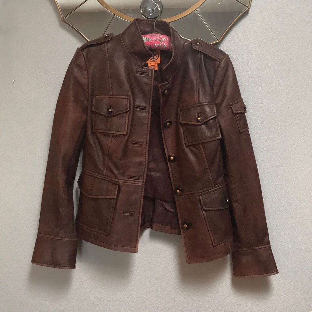 Tory Burch Brown Leather Military Style Jacket